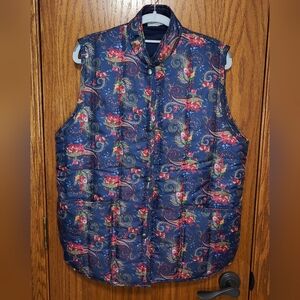 Women's Blue Paisley Snap Up Puffer Vest, Size L